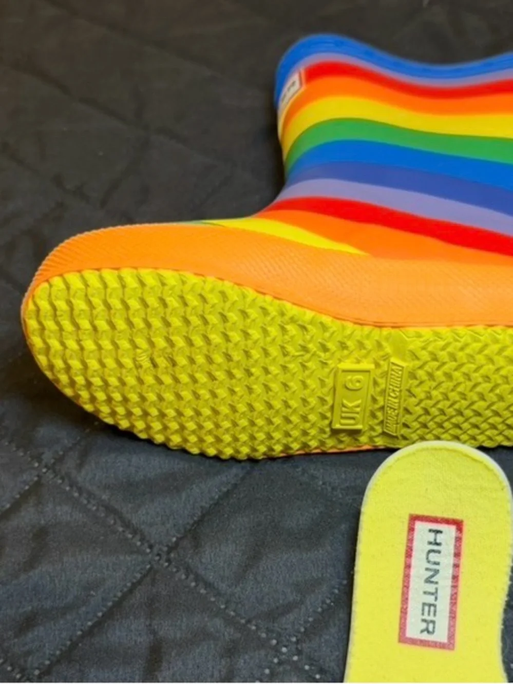 Hunter Kids Rainbow Striped Rain Boots with Yellow Lining